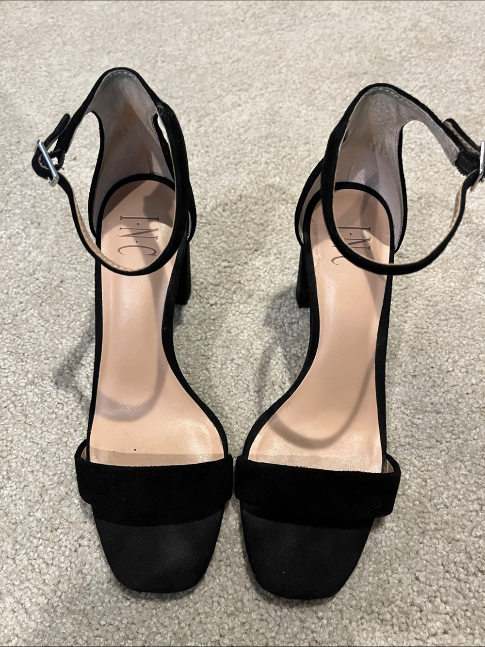 INC International Concepts Black Suede Ankle-Strap Block Heels